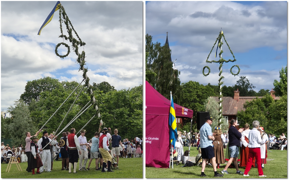 Dekorerad midsommarstång under ett midsommarfirande som inledde en lugn och avkopplande midsommarhelg.
